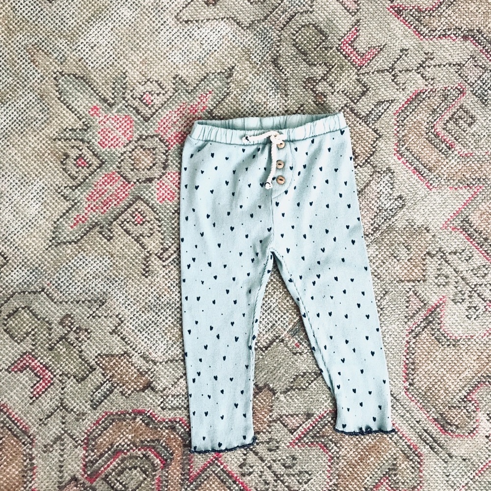 Zara Baby Girl Leggings, Blue Hearts, 12-18 Months